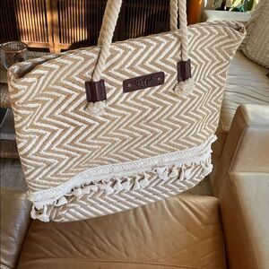 Beige Chevron Tote Bag
